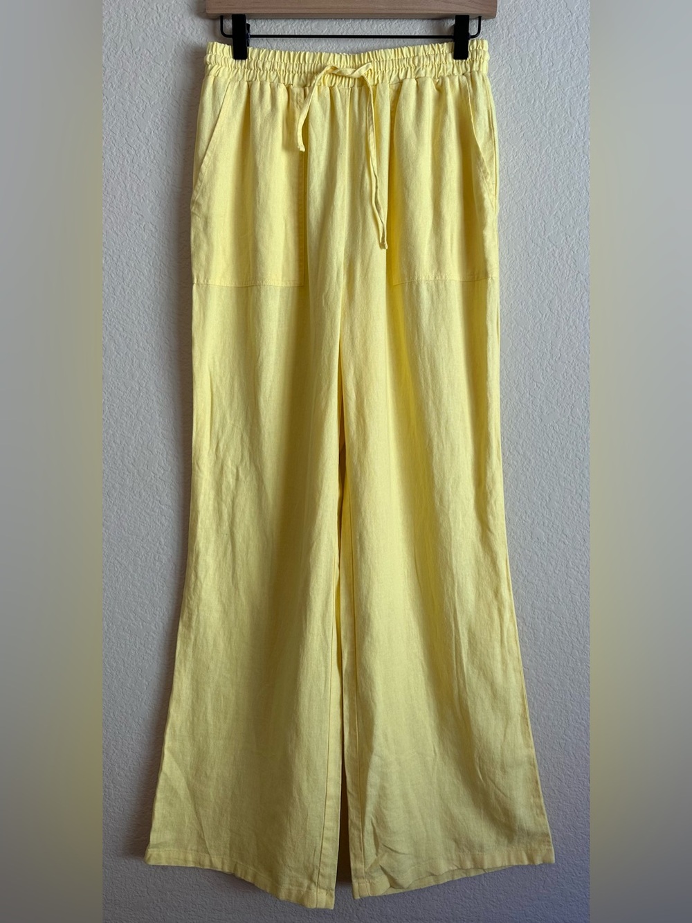 HG Pants Butter Yellow Linen Blend Wide Leg High-rise Women’s M Lagenlook Beach